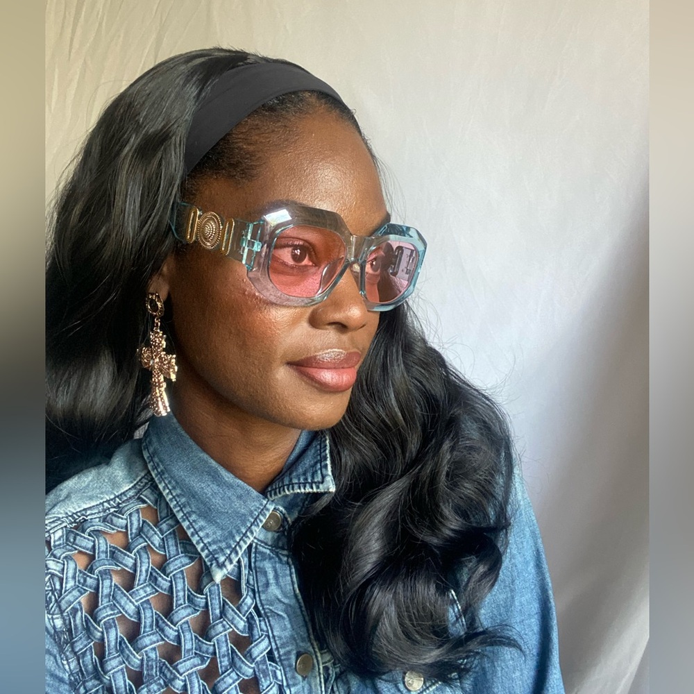 Blue all year round glasses with pink frames